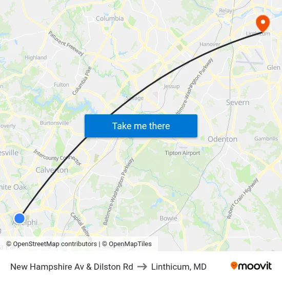 New Hampshire Av & Dilston Rd to Linthicum, MD map