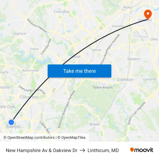 New Hampshire Av & Oakview Dr to Linthicum, MD map