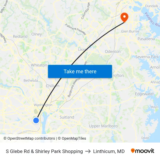 S Glebe Rd & Shirley Park Shopping to Linthicum, MD map