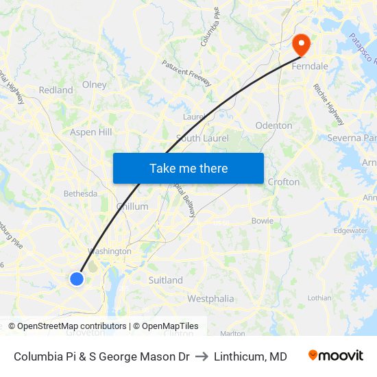 Columbia Pi & S George Mason Dr to Linthicum, MD map