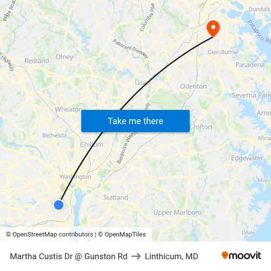 Martha Custis Dr @ Gunston Rd to Linthicum, MD map