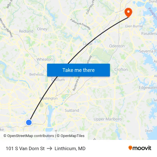 101 S Van Dorn St to Linthicum, MD map