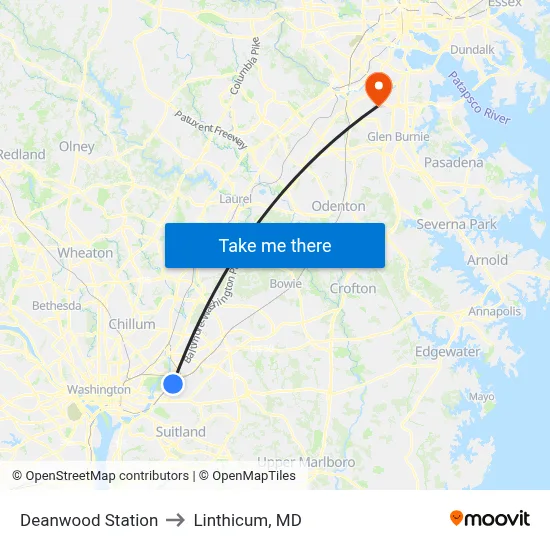 Deanwood Station to Linthicum, MD map