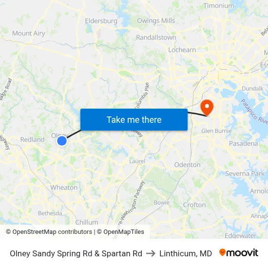 Olney Sandy Spring Rd & Spartan Rd to Linthicum, MD map