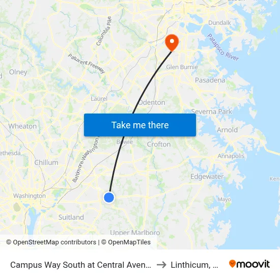Campus Way South at Central Avenue to Linthicum, MD map