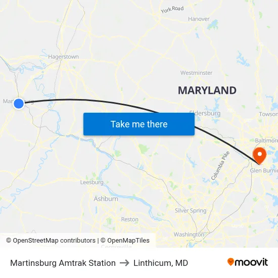 Martinsburg Amtrak Station to Linthicum, MD map