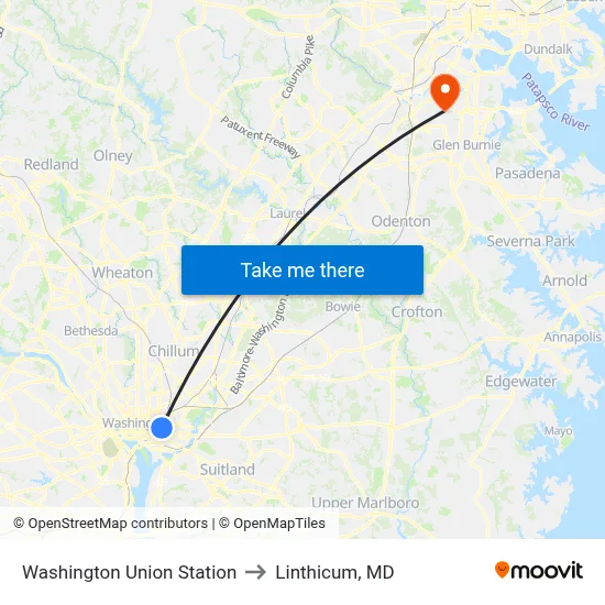 Washington Union Station to Linthicum, MD map