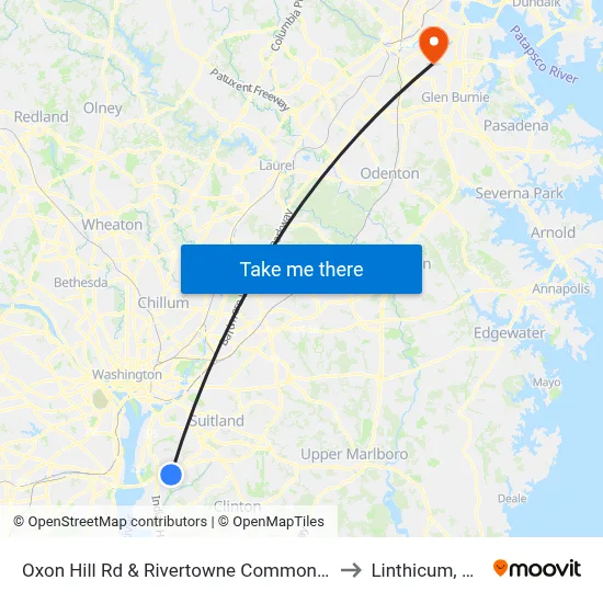 Oxon Hill Rd & Rivertowne Commons M to Linthicum, MD map