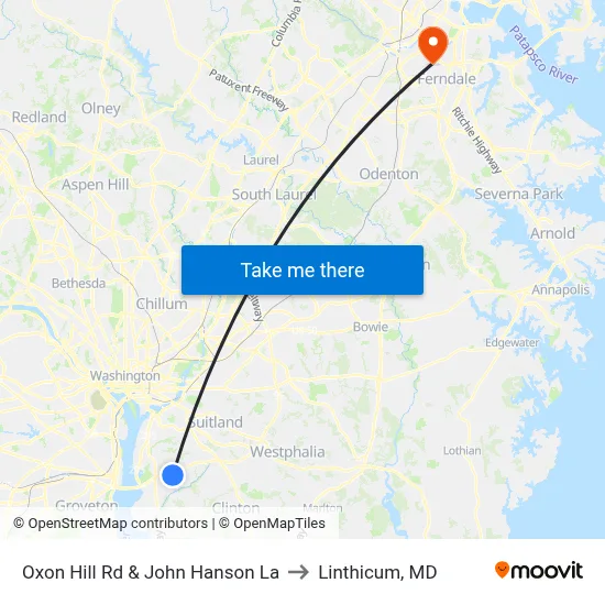 Oxon Hill Rd & John Hanson La to Linthicum, MD map