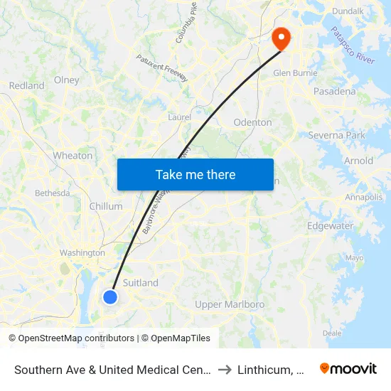 Southern Ave & United Medical Cente to Linthicum, MD map