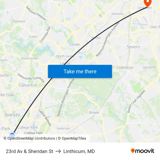 23rd Av & Sheridan St to Linthicum, MD map