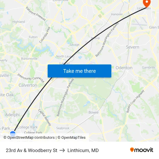 23rd Av & Woodberry St to Linthicum, MD map