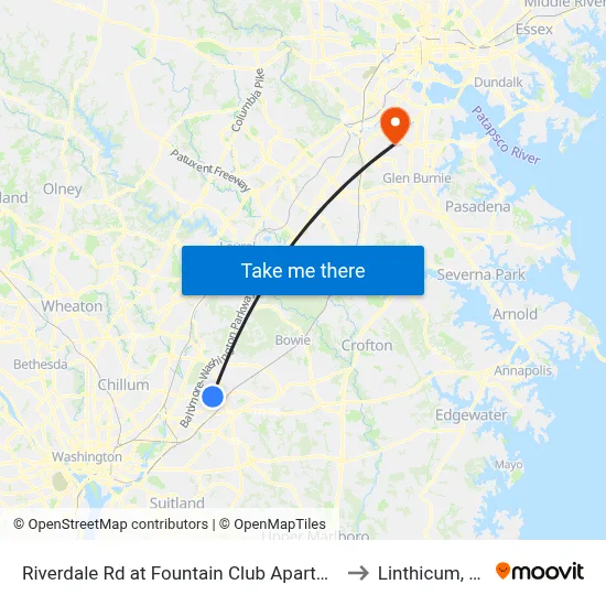 Riverdale Rd at Fountain Club Apartments to Linthicum, MD map