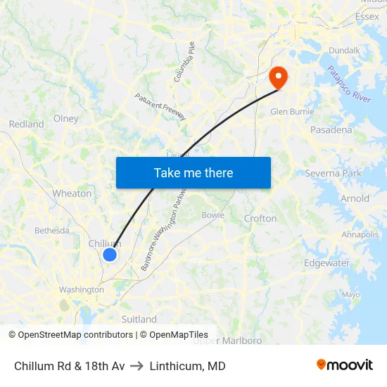 Chillum Rd & 18th Av to Linthicum, MD map