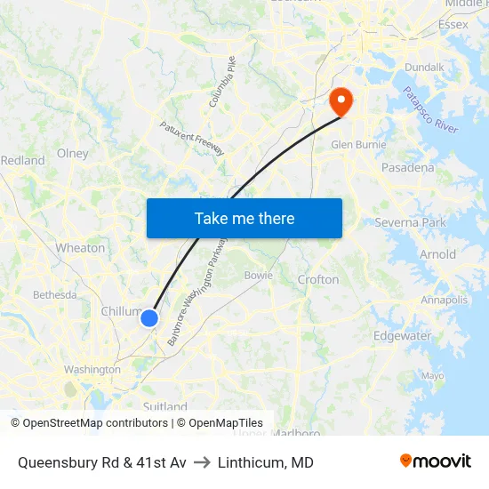 Queensbury Rd & 41st Av to Linthicum, MD map