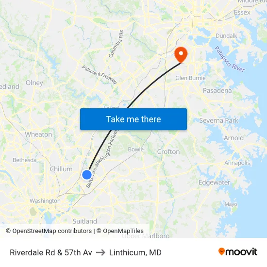 Riverdale Rd & 57th Av to Linthicum, MD map