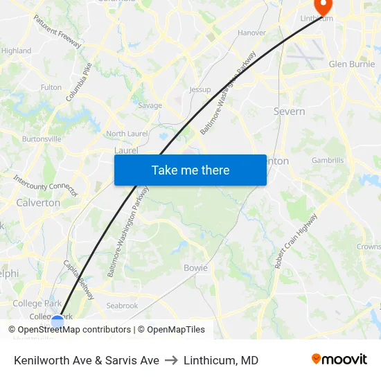 Kenilworth Ave & Sarvis Ave to Linthicum, MD map