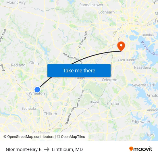 Glenmont+Bay E to Linthicum, MD map