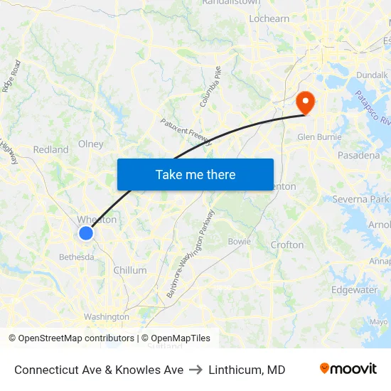 Connecticut Ave & Knowles Ave to Linthicum, MD map