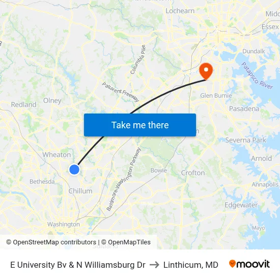 E University Bv & N Williamsburg Dr to Linthicum, MD map