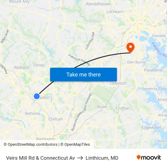 Veirs Mill Rd & Connecticut Av to Linthicum, MD map