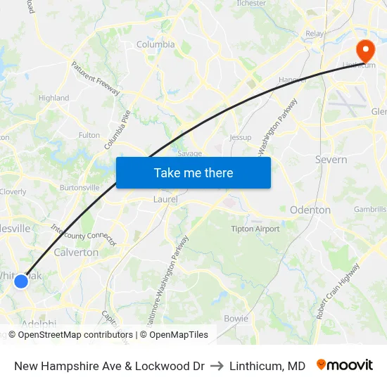 New Hampshire Ave & Lockwood Dr to Linthicum, MD map