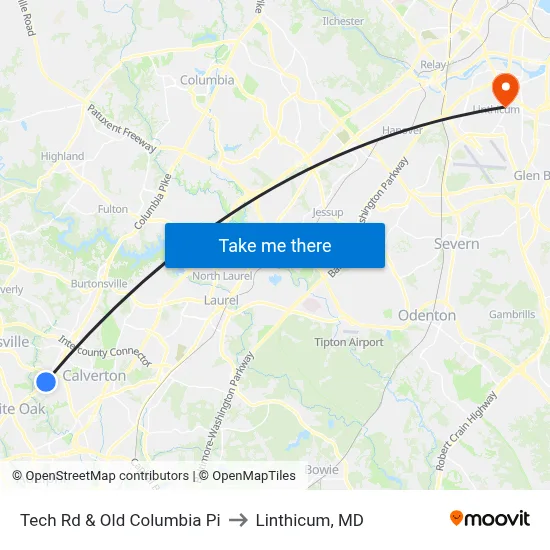 Tech Rd & Old Columbia Pi to Linthicum, MD map