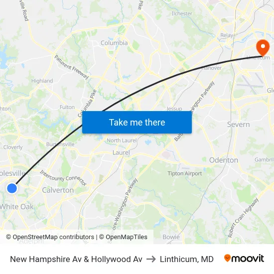 New Hampshire Av & Hollywood Av to Linthicum, MD map