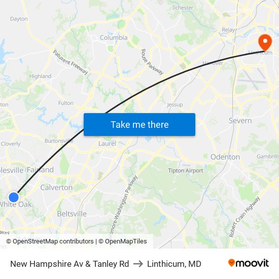 New Hampshire Av & Tanley Rd to Linthicum, MD map