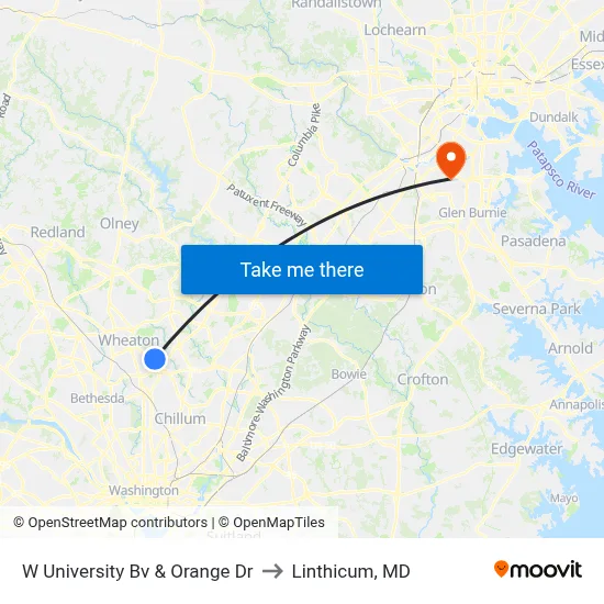 W University Bv & Orange Dr to Linthicum, MD map