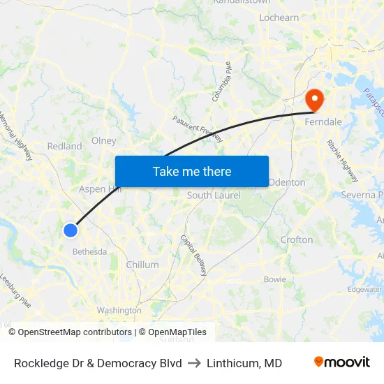 Rockledge Dr & Democracy Blvd to Linthicum, MD map