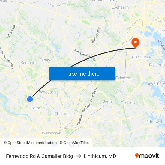 Fernwood Rd & Camalier Bldg to Linthicum, MD map