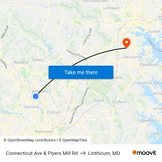Connecticut Ave & Plyers Mill Rd to Linthicum, MD map