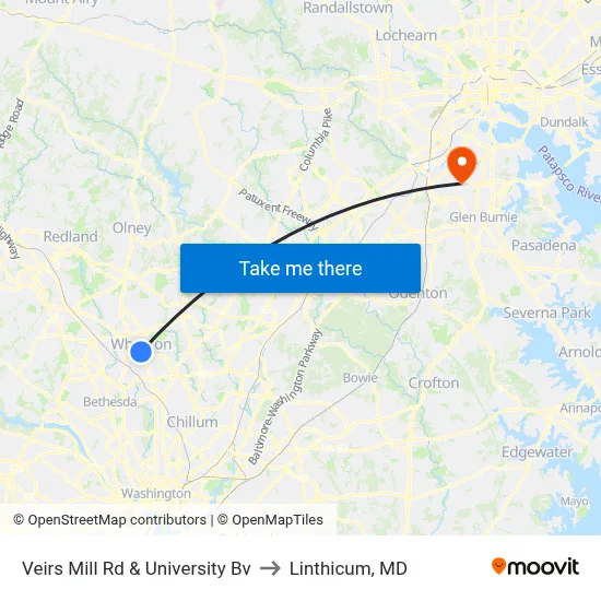 Veirs Mill Rd & University Bv to Linthicum, MD map