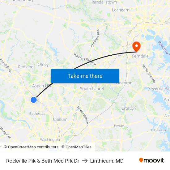 Rockville Pik & Beth Med Prk Dr to Linthicum, MD map