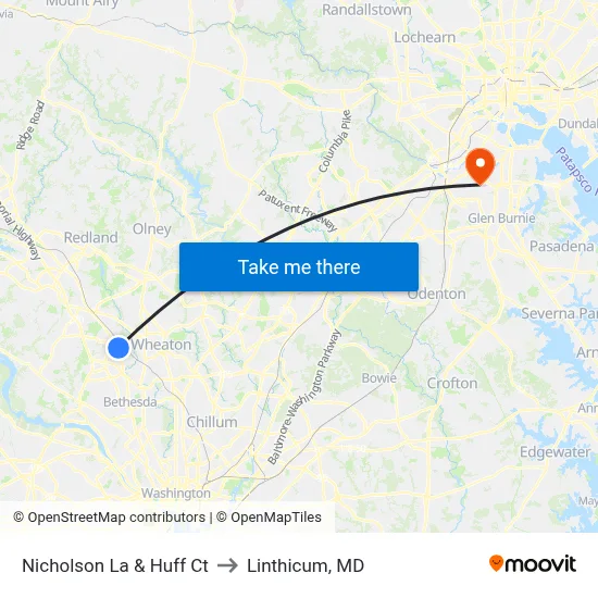 Nicholson La & Huff Ct to Linthicum, MD map