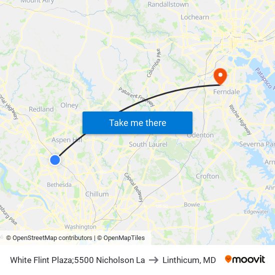 White Flint Plaza;5500 Nicholson La to Linthicum, MD map