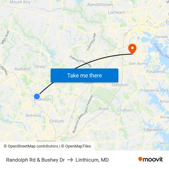 Randolph Rd & Bushey Dr to Linthicum, MD map