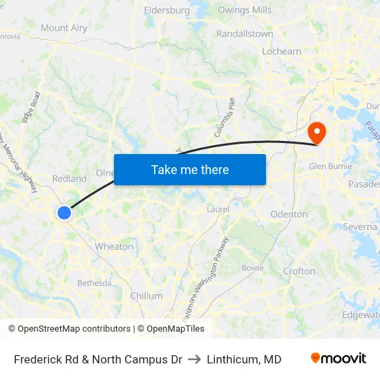 Frederick Rd & North Campus Dr to Linthicum, MD map
