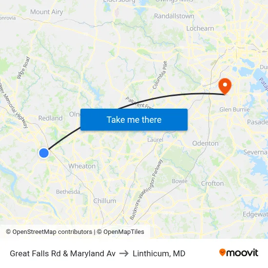 Great Falls Rd & Maryland Av to Linthicum, MD map