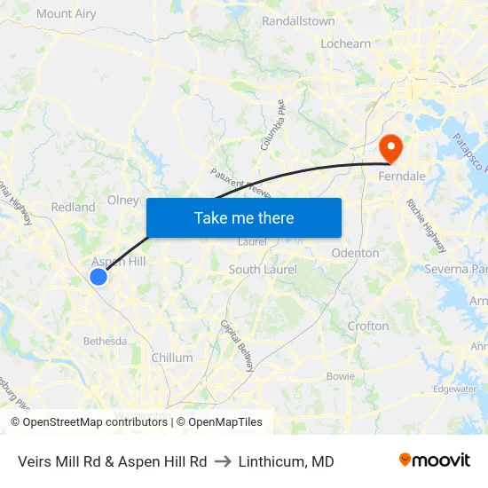 Veirs Mill Rd & Aspen Hill Rd to Linthicum, MD map