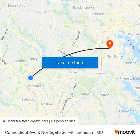 Connecticut Ave & Northgate Sc to Linthicum, MD map