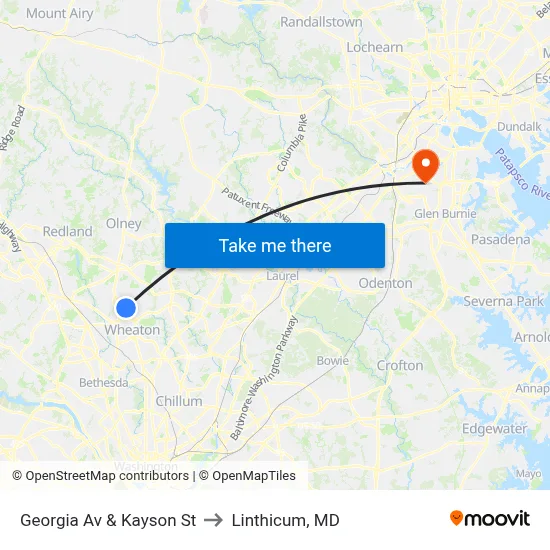Georgia Av & Kayson St to Linthicum, MD map