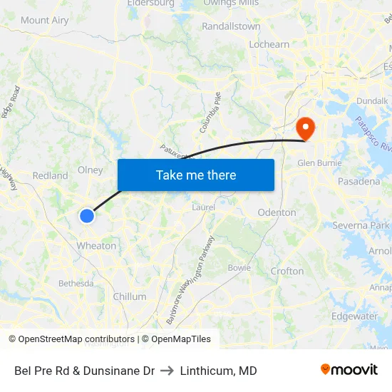 Bel Pre Rd & Dunsinane Dr to Linthicum, MD map