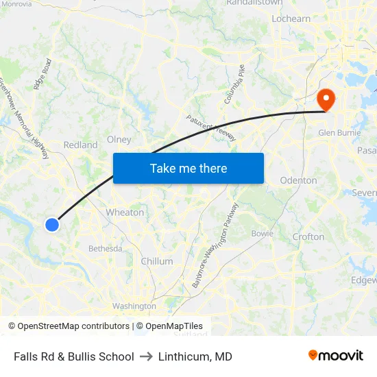 Falls Rd & Bullis School to Linthicum, MD map
