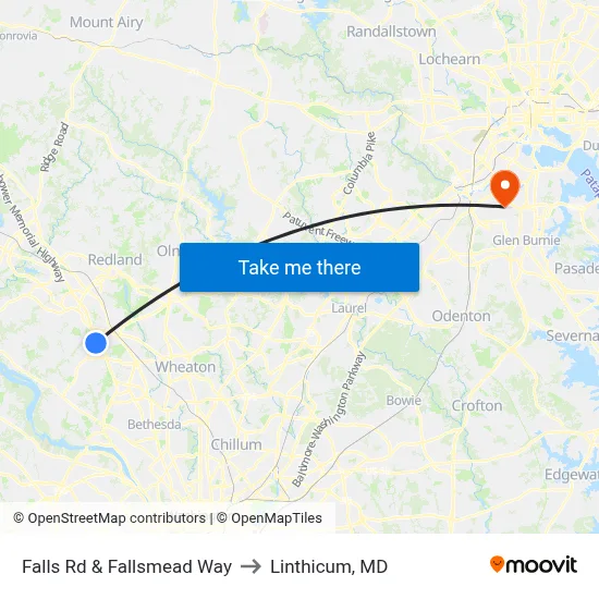 Falls Rd & Fallsmead Way to Linthicum, MD map