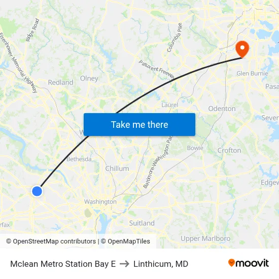 Mclean Metro Station Bay E to Linthicum, MD map