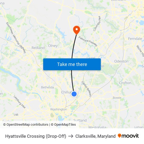 Hyattsville Crossing (Drop-Off) to Clarksville, Maryland map