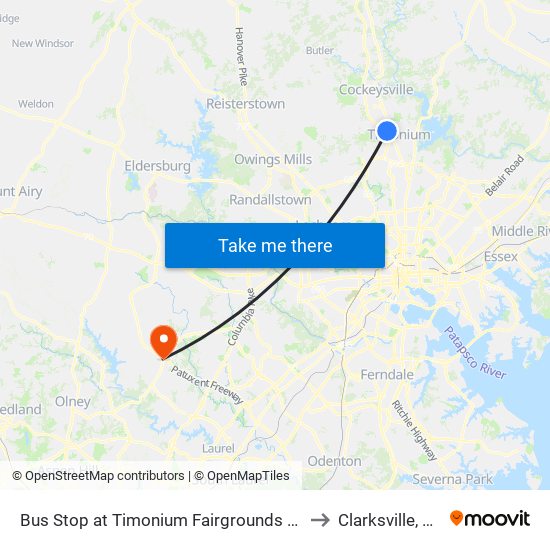 Bus Stop at Timonium Fairgrounds Light Rail Station Sb to Clarksville, Maryland map