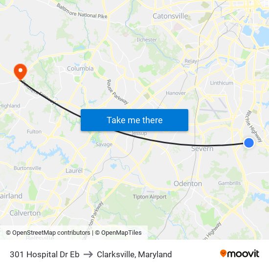 301 Hospital Dr Eb to Clarksville, Maryland map